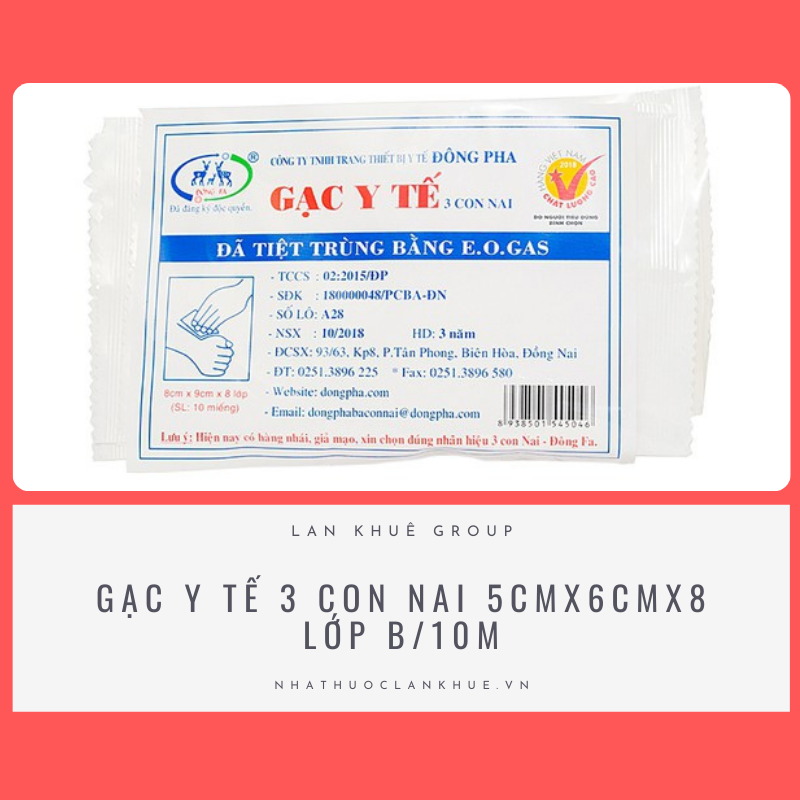 GẠC Y TẾ 3 CON NAI 5CMX6CMx8 LỚP B/10M