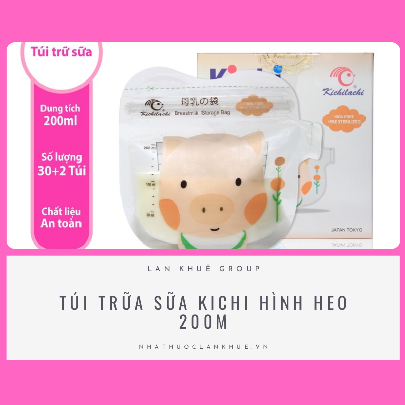 TÚI TRỮA SỮA KICHI HÌNH HEO 200ML (30 TÚI)