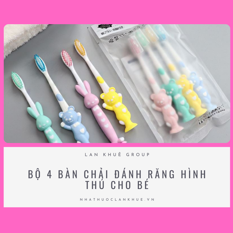 BỘ 4 BÀN CHẢI ĐÁNH RĂNG HÌNH THÚ CHO BÉ