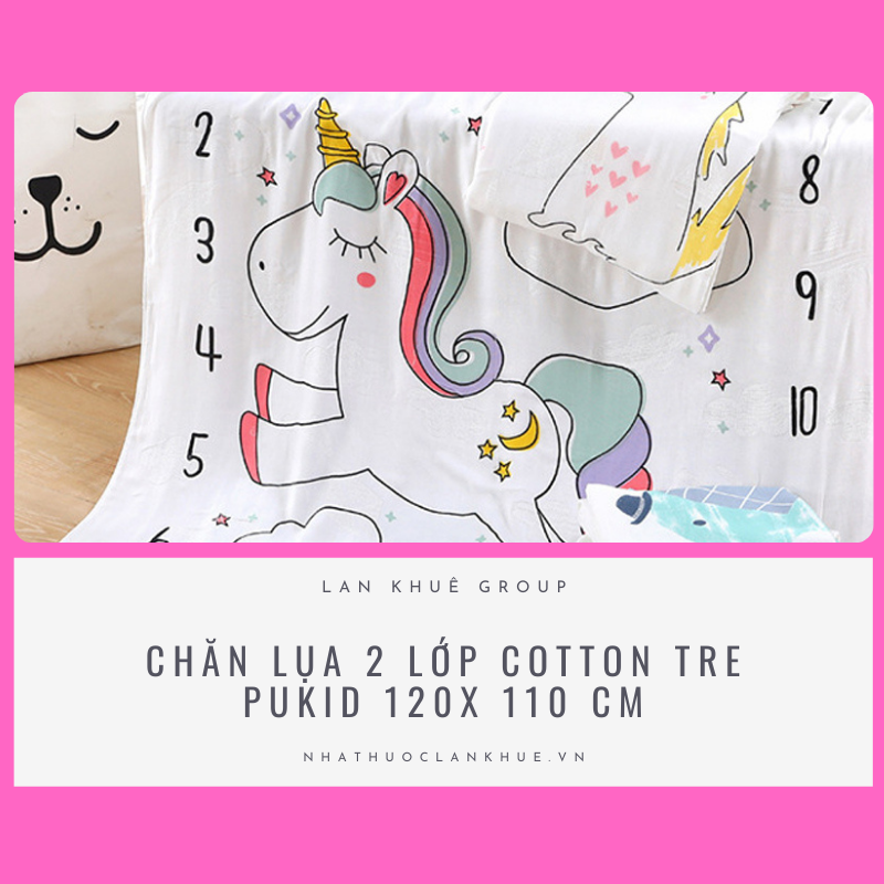 CHĂN LỤA 2 LỚP COTTON TRE PUKID 120X110 CM