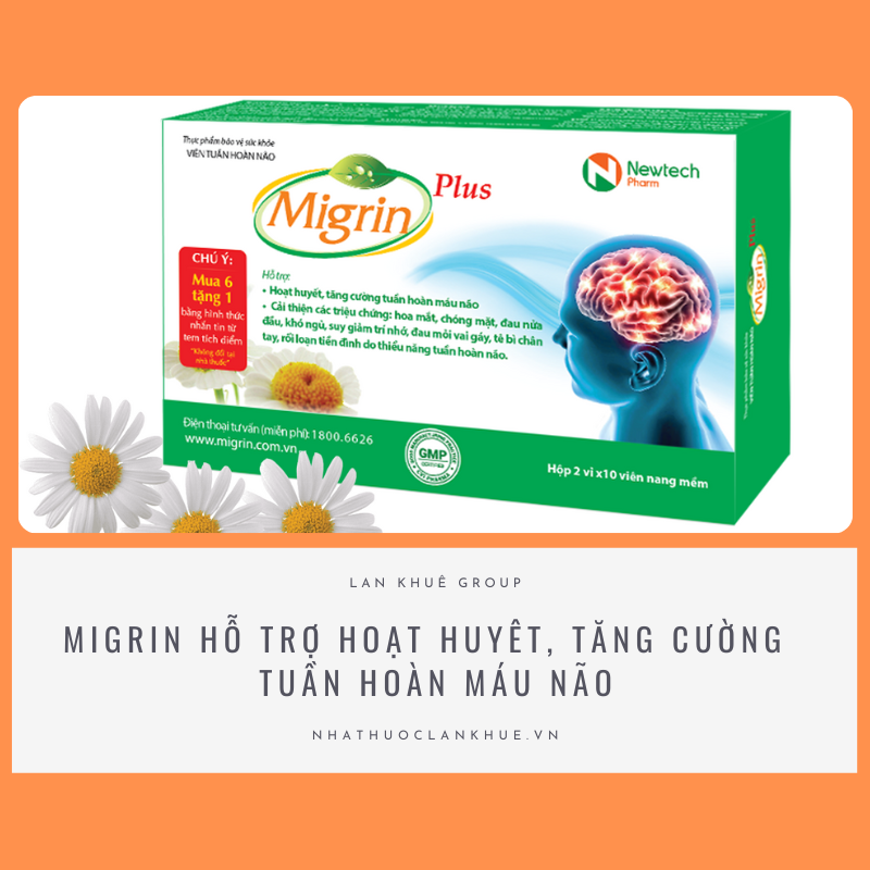 MIGRIN HỖ TRỢ HOẠT HUYẾT, TĂNG CƯỜNG TUẦN HOÀN MÁU NÃO  HỘP  20 VIÊN