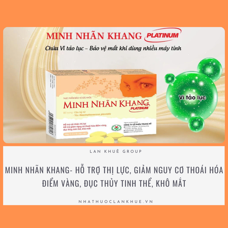 MINH  NHÃN KHANG - HỖ TRỢ THỊ LỰC, GIẢM NGUY CƠ THOÁI HÓA ĐIỂM VÀNG, ĐỤC THỂ TINH THỂ, KHÔ MẮT HỘP 30 VIÊN